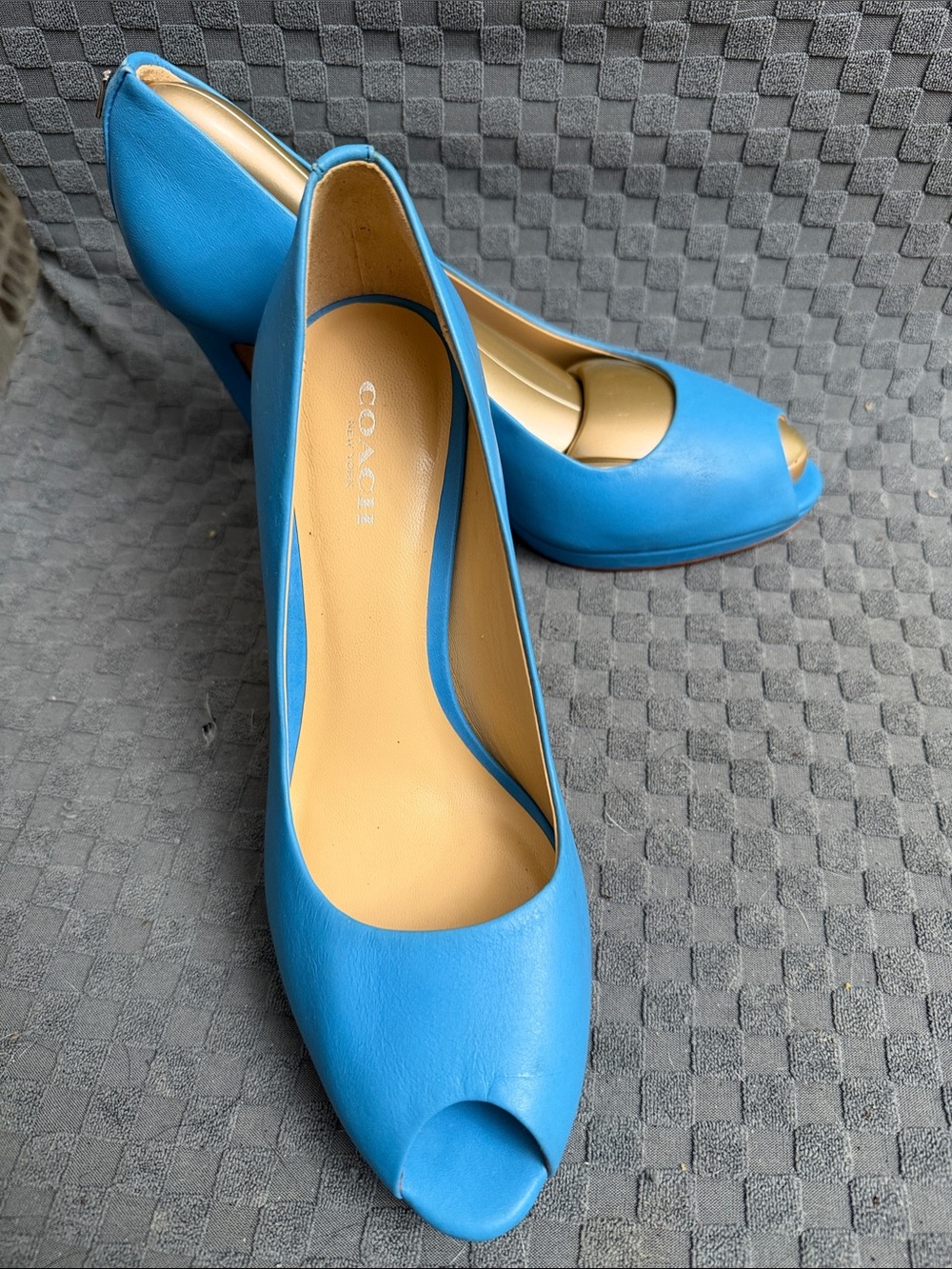Coach Sky Blue Leather Peep-Toe Platform Pumps - Rare Factory Sample 7B